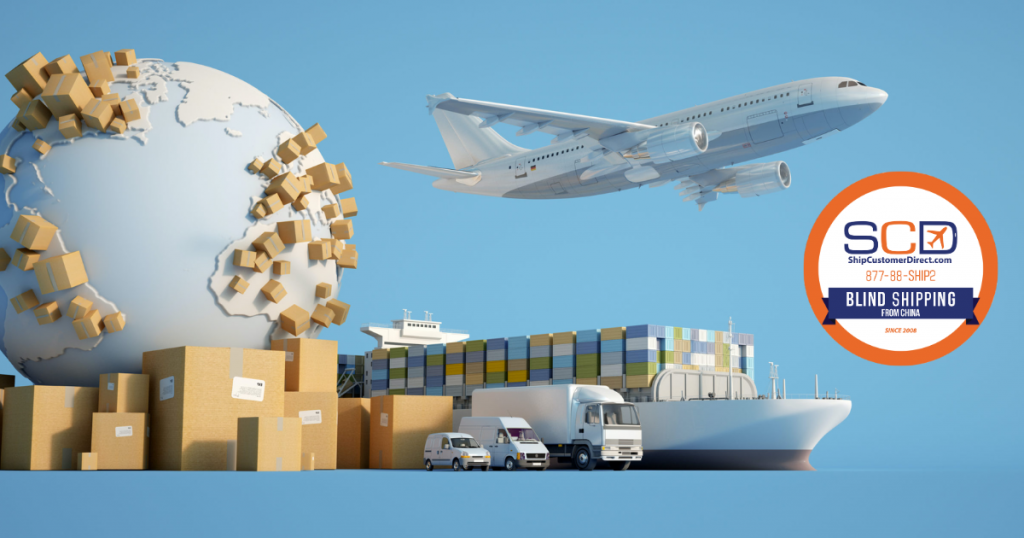 Global logistics with plane, cargo containers, and delivery trucks illustrating shipping issues