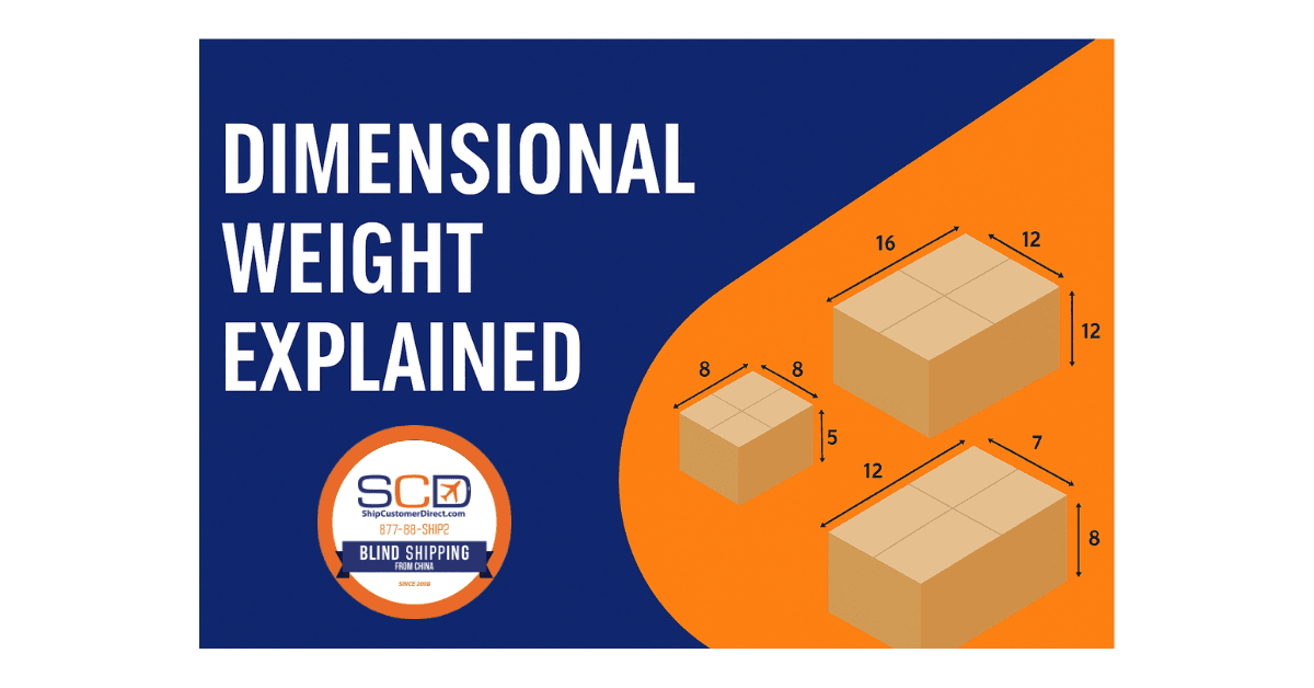 Dimensional weight explained with illustrated boxes using SCD brand colors